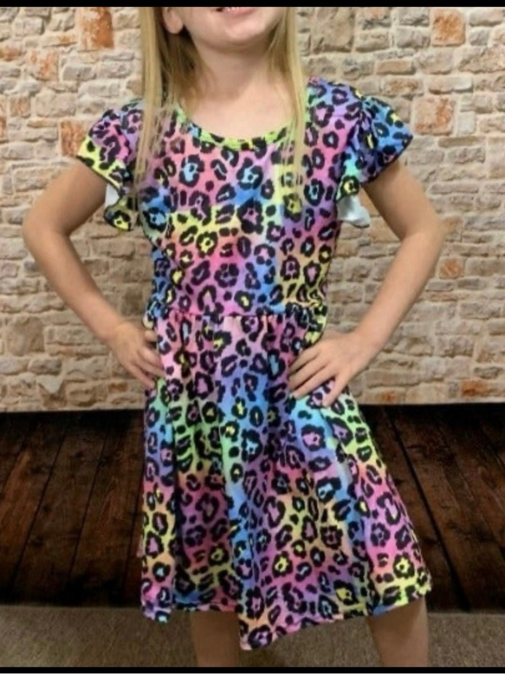 NEW Boutique Girl's Colorful Animal Print Flutter Sleeve Dress